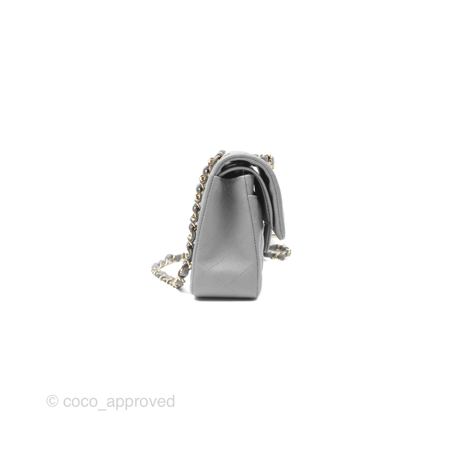 Chanel Small Classic Quilted Flap Grey Caviar Gold Hardware