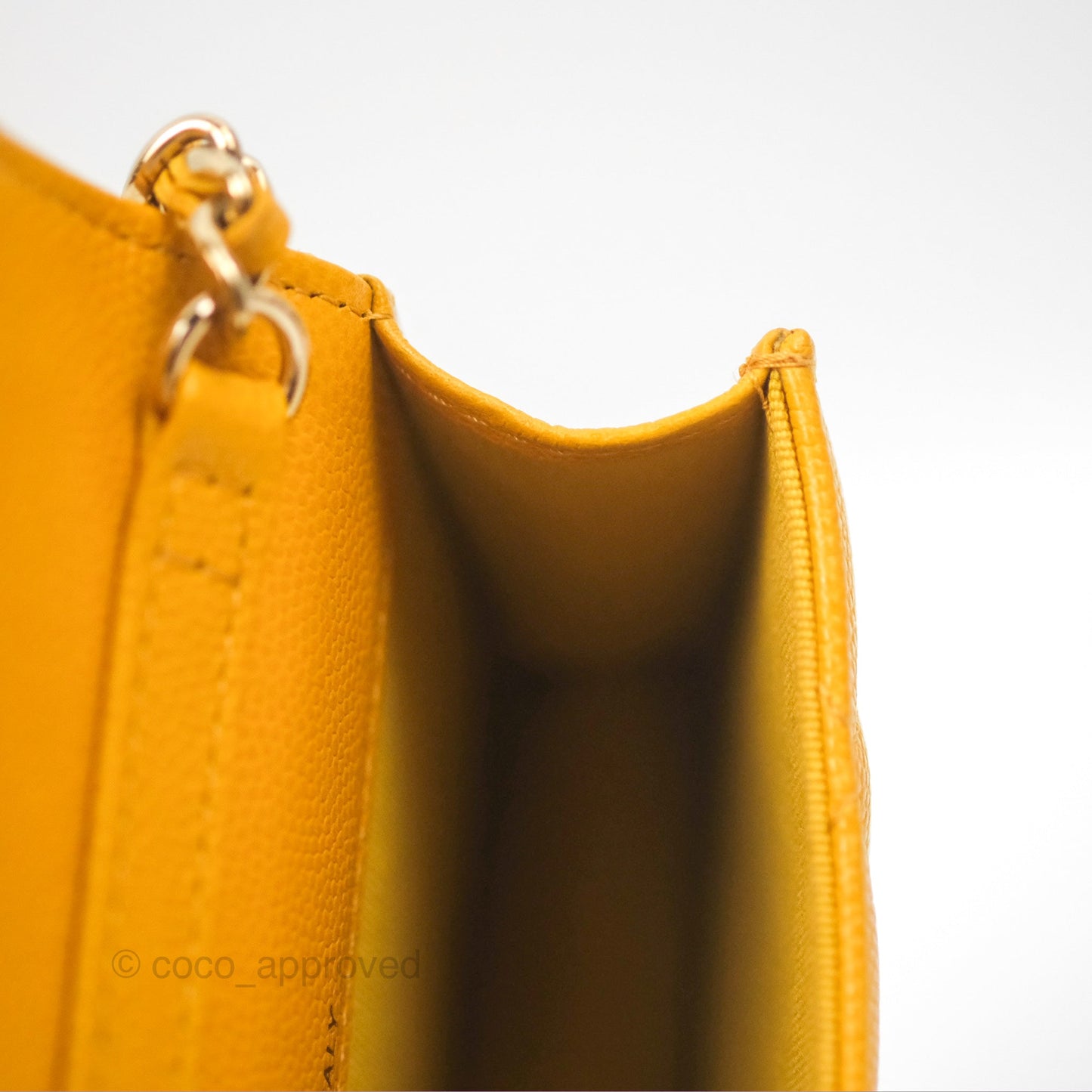 Chanel Mini Wallet With Chain Yellow Caviar Gold Hardware