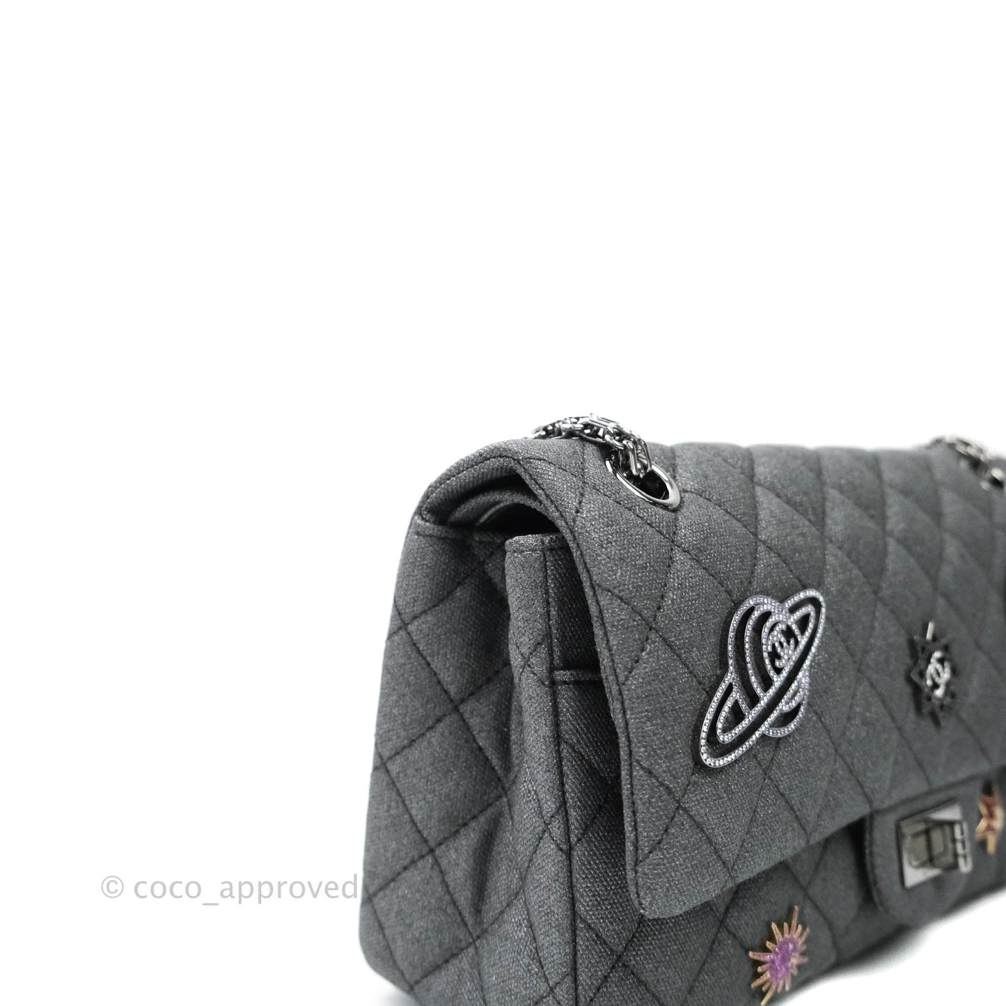 Chanel 2.55 Reissue Lucky Charms 225 Flap Iridescent Metallic Grey Canvas Gun Metal