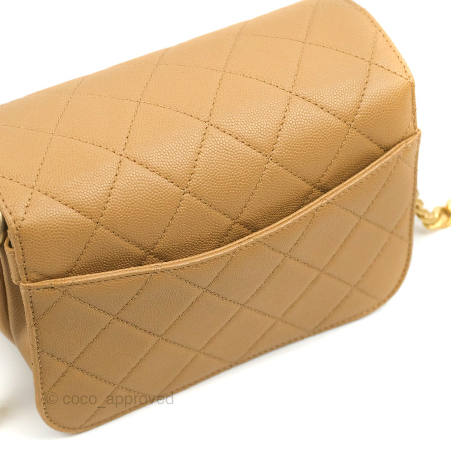 Chanel Mini Messenger Bag Beige Caviar Gold Hardware 21K