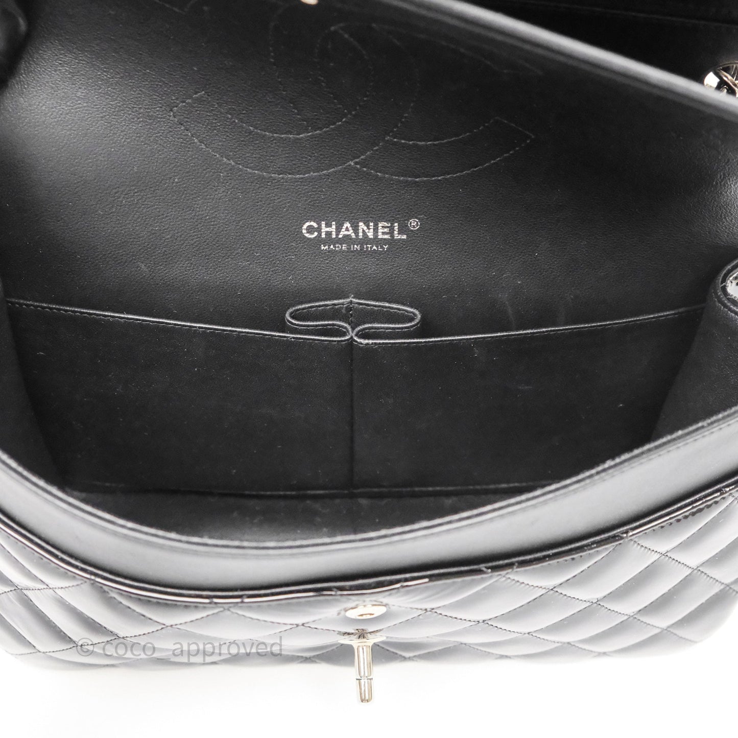 Chanel Jumbo Double Flap Black Patent Silver Hardware⁣⁣