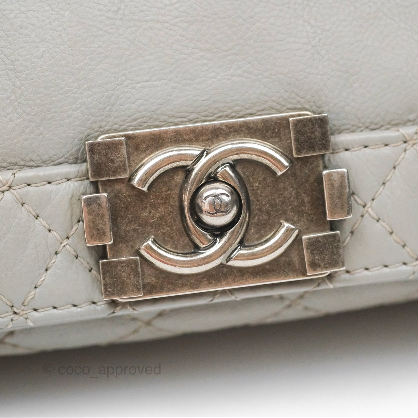 Chanel Medium Boy Reverso Flap Light Grey Calfskin Ruthenium Hardware