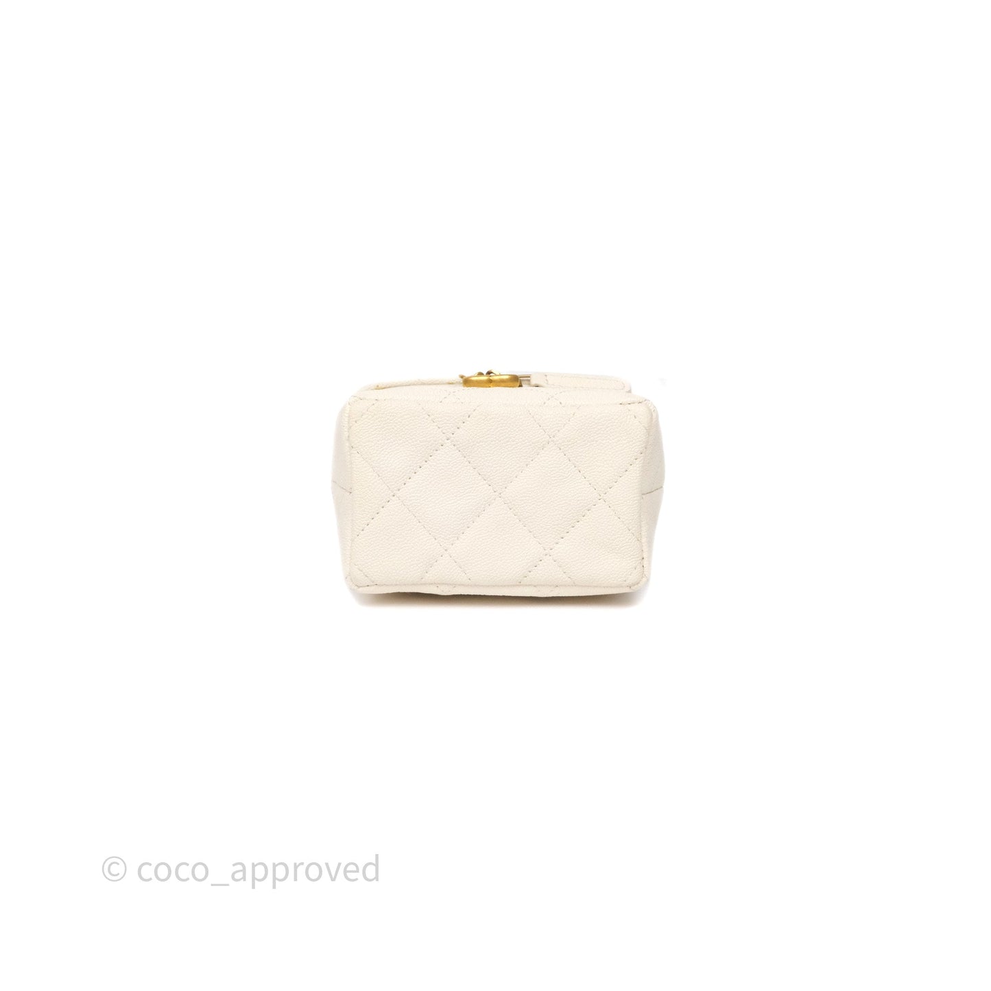 Chanel Quilted Mini Top Handle Vanity With Chain Ivory Caviar Aged Gold Hardware
