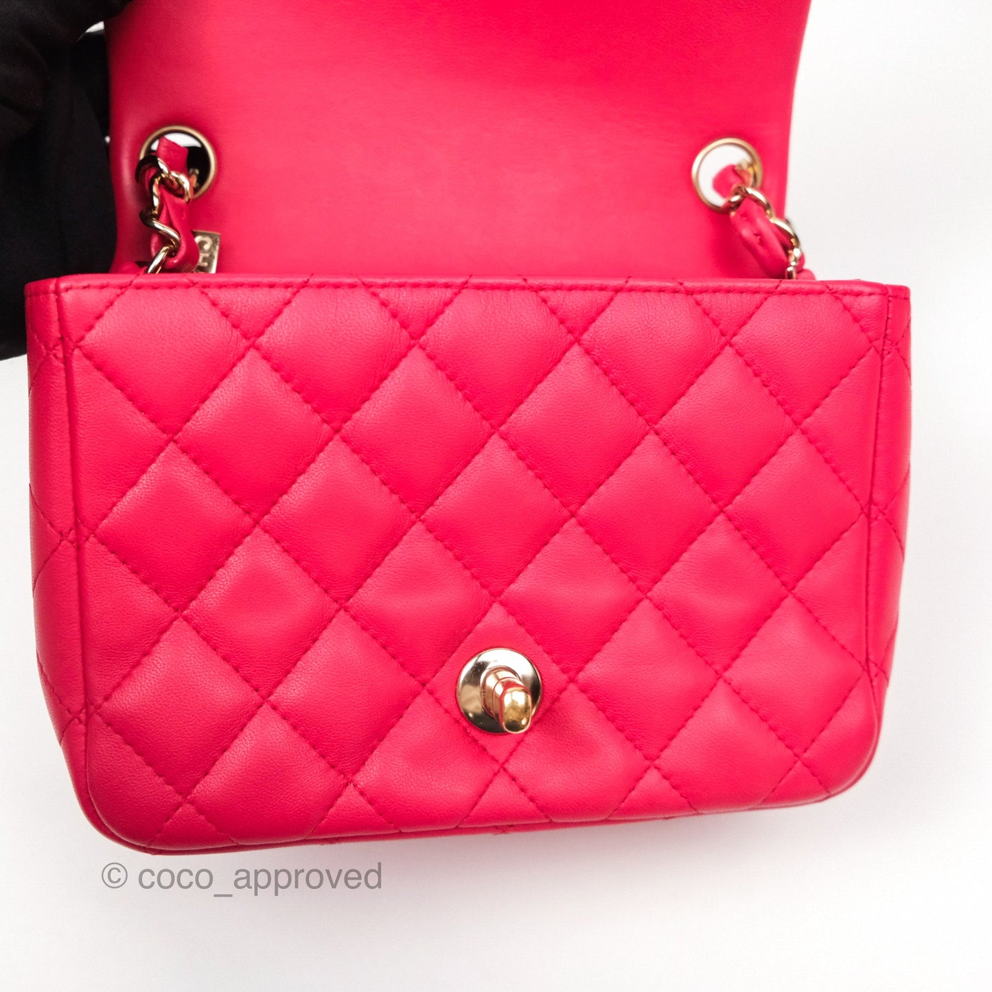 Chanel Mini Square Quilted Red Lambskin Gold Hardware