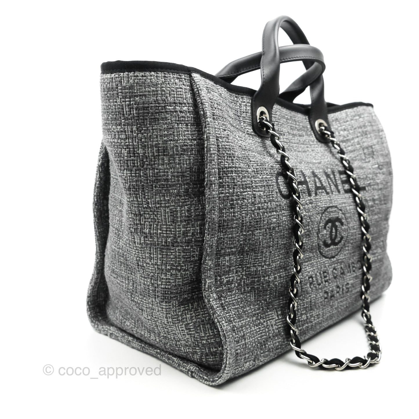 Chanel Large Deauville Charcoal Grey Tweed