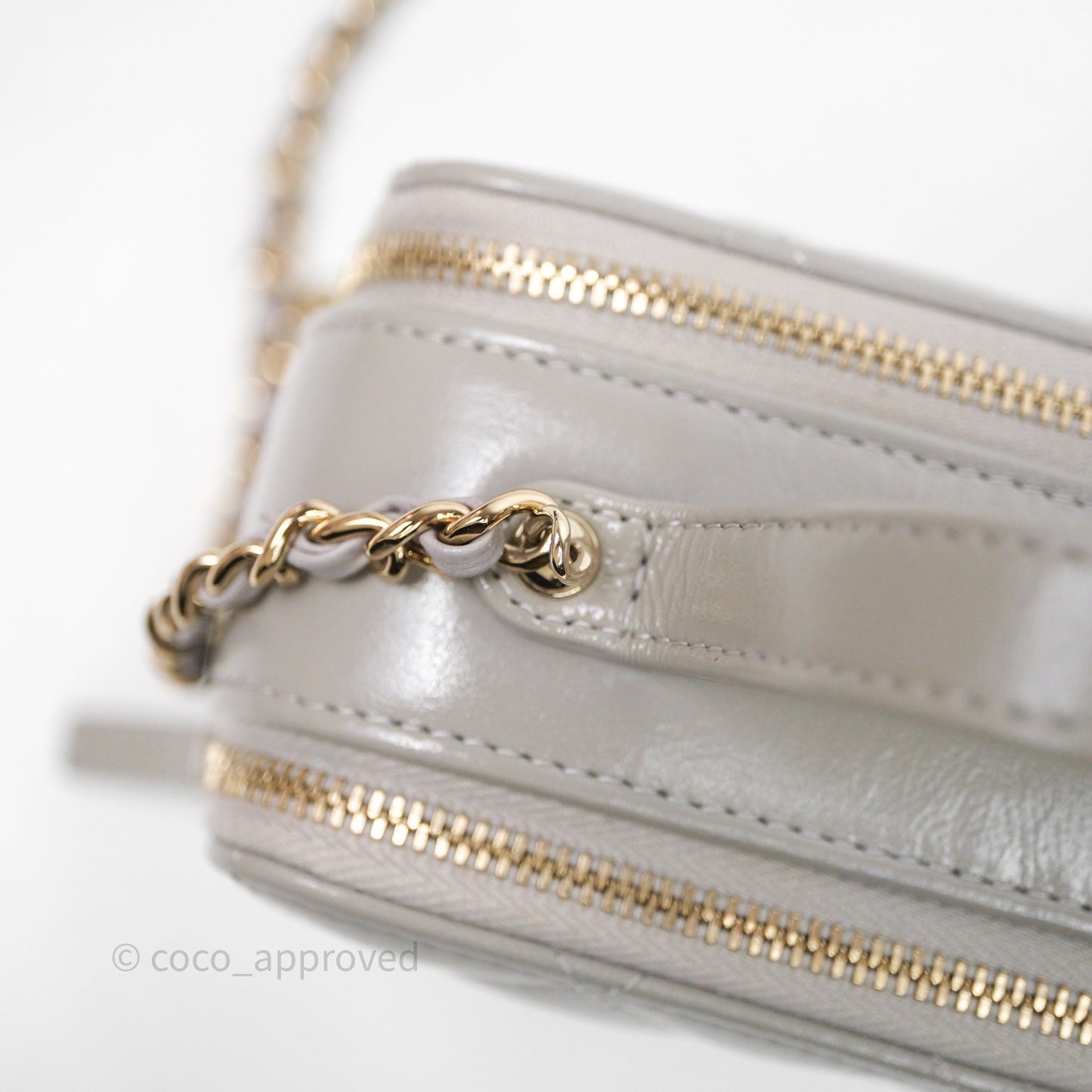 Chanel Mini Top Handle Camera Case Grey Shiny Calfskin Gold Hardware 22B