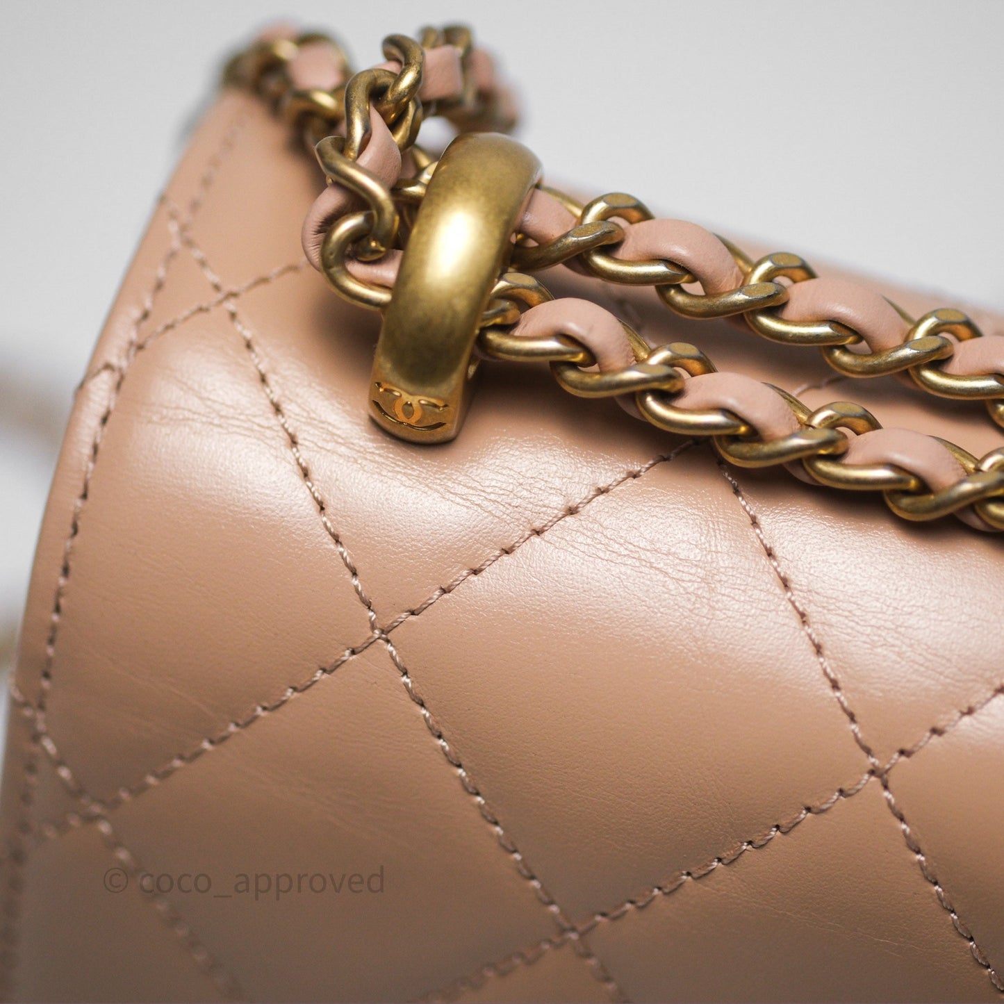 Chanel Quilted Small Perfect Fit Adjustable Beige Calfskin Gold Hardware 21A