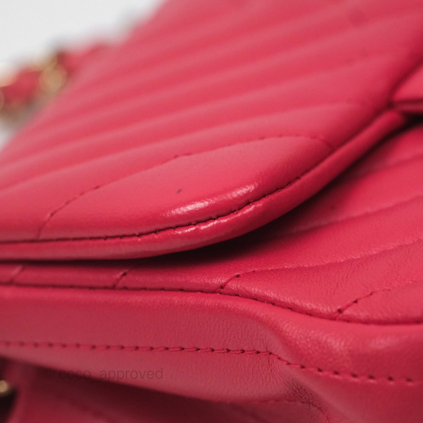 Chanel Mini Square Flap Chevron Dark Pink Lambskin Gold Hardware