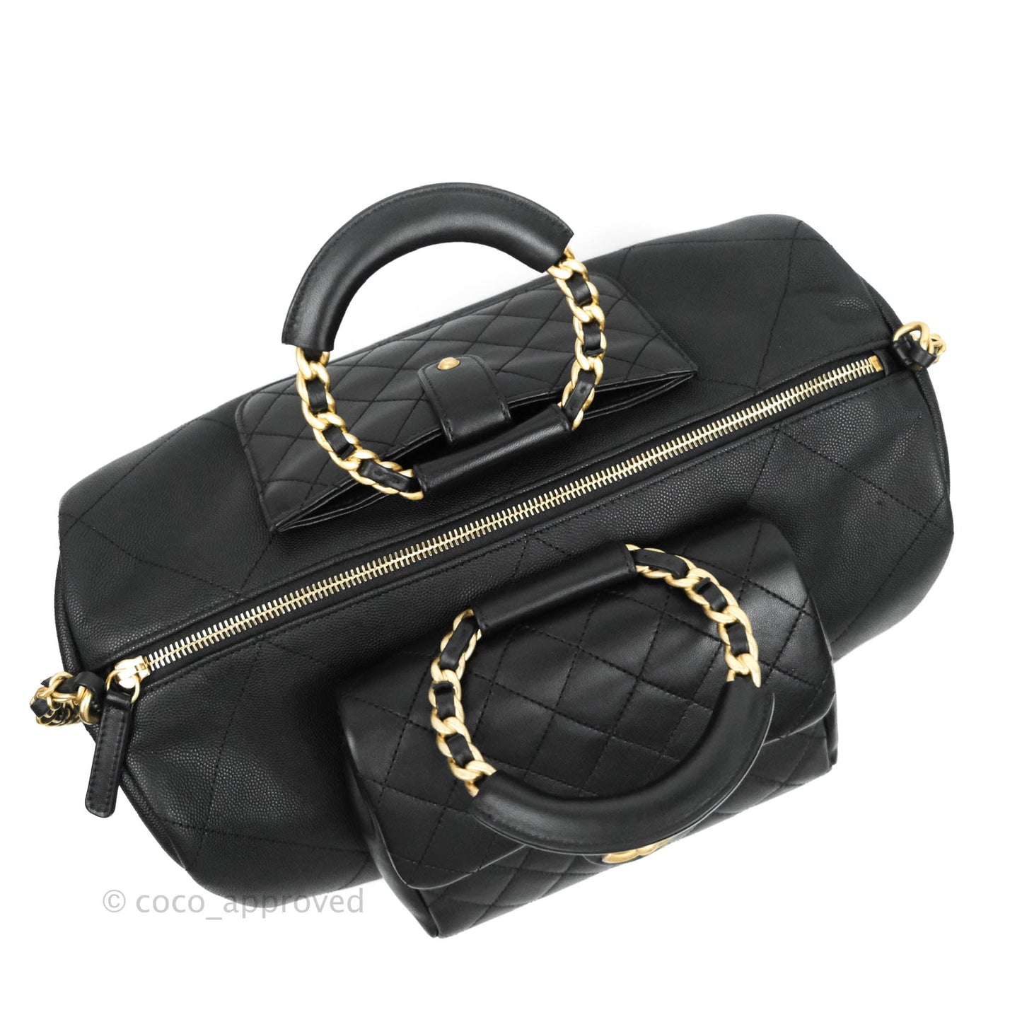 Chanel Large Circular Handle Bowling Bag Caviar Black Aged Gold Hardware