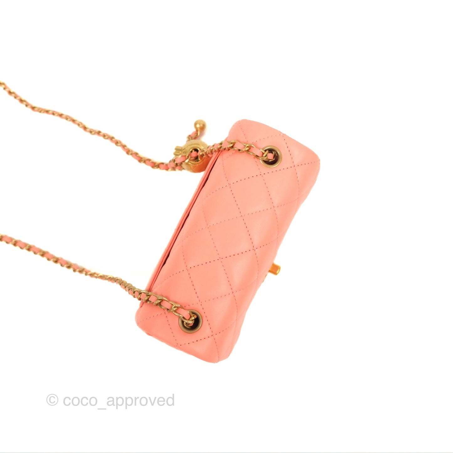 Chanel Pearl Crush Mini Square Quilted Pink Lambskin Aged Gold Hardware