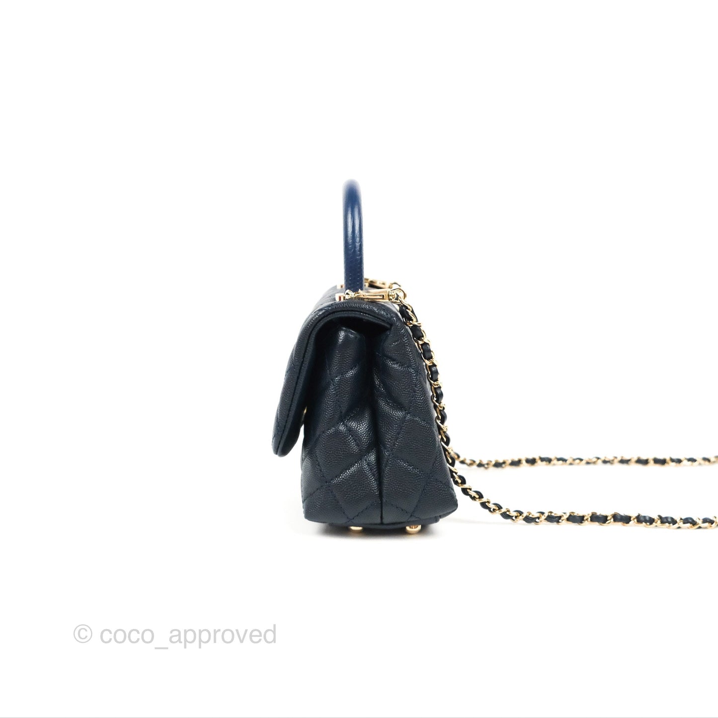 Chanel Mini Coco Handle Quilted Navy Caviar Gold Hardware