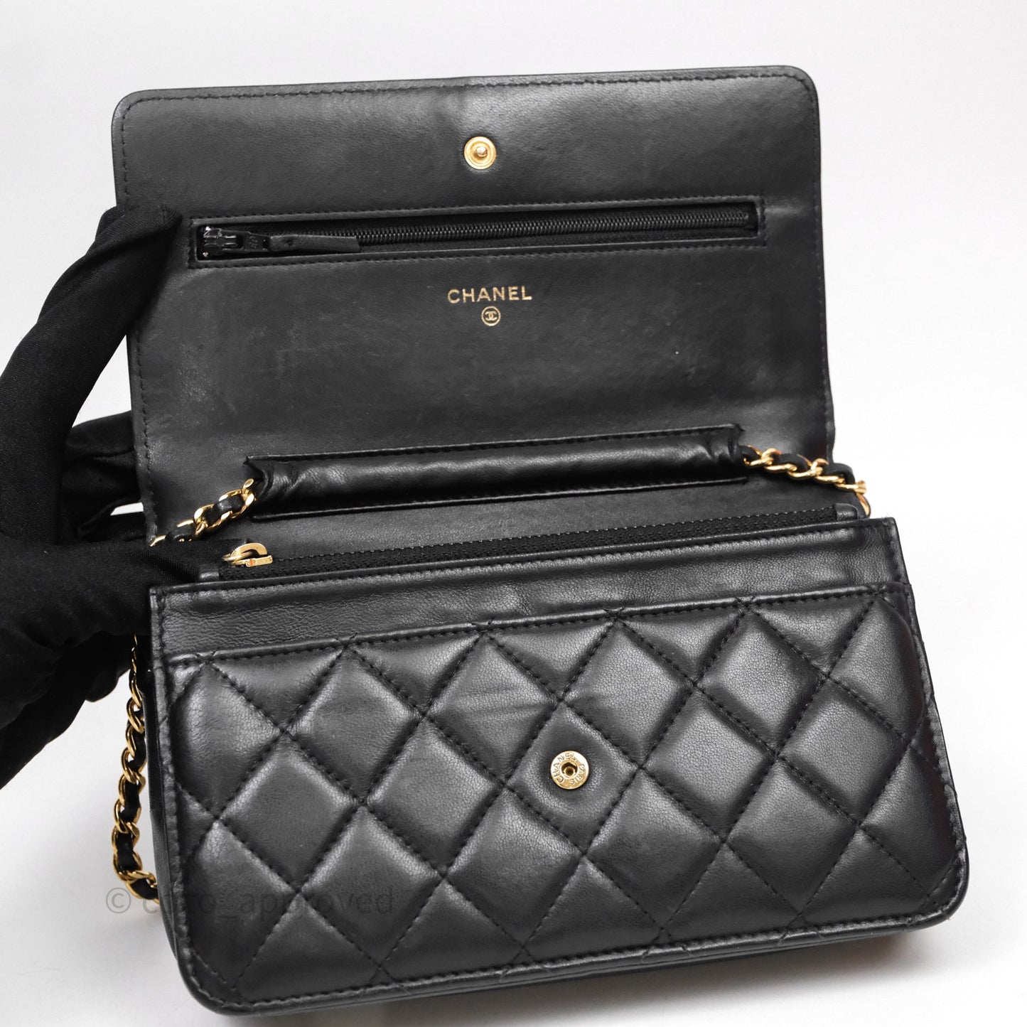 Chanel Classic WOC Wallet On Chain Quilted Black Lambskin Gold Hardware