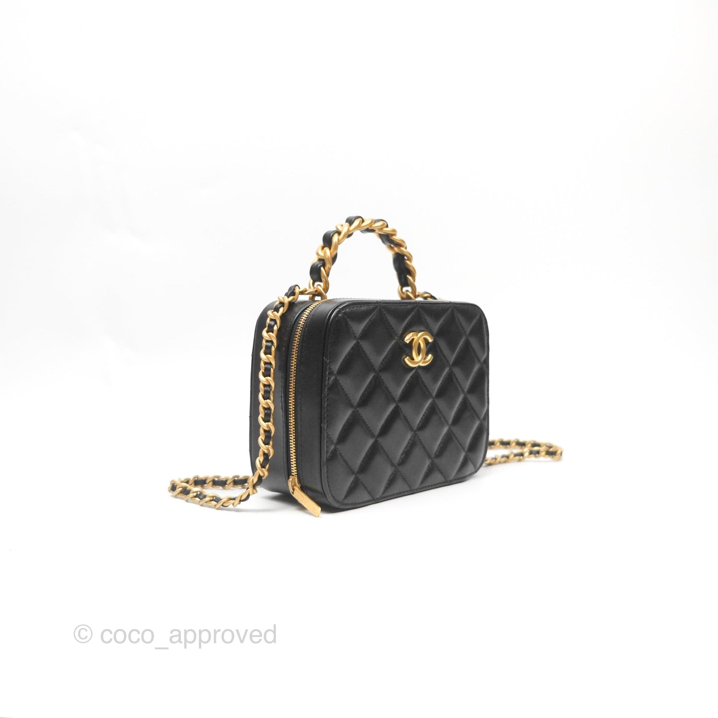 Chanel Top Handle Vanity Case Black Lambskin Aged Gold Hardware 22A