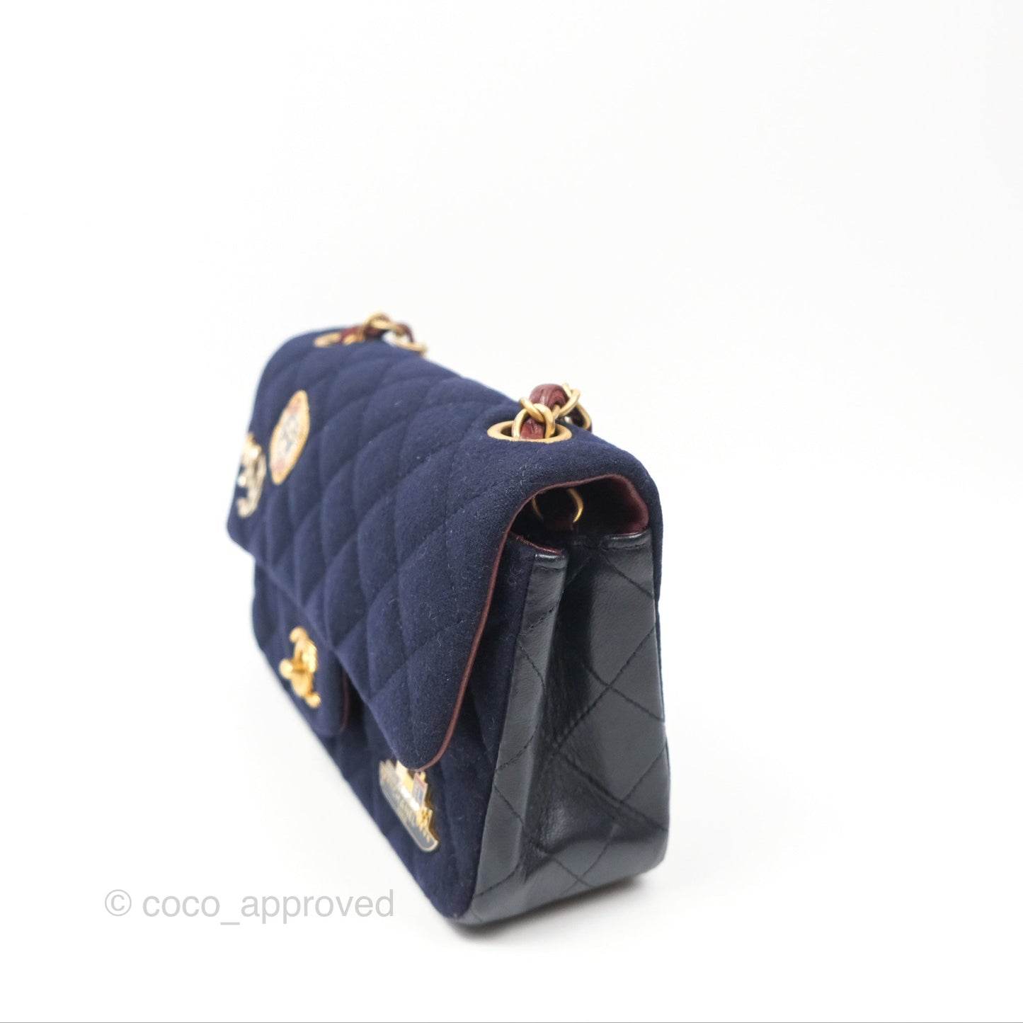 Chanel Mini Charms Rectangular Flap Navy Wool Aged Gold Hardware 18C