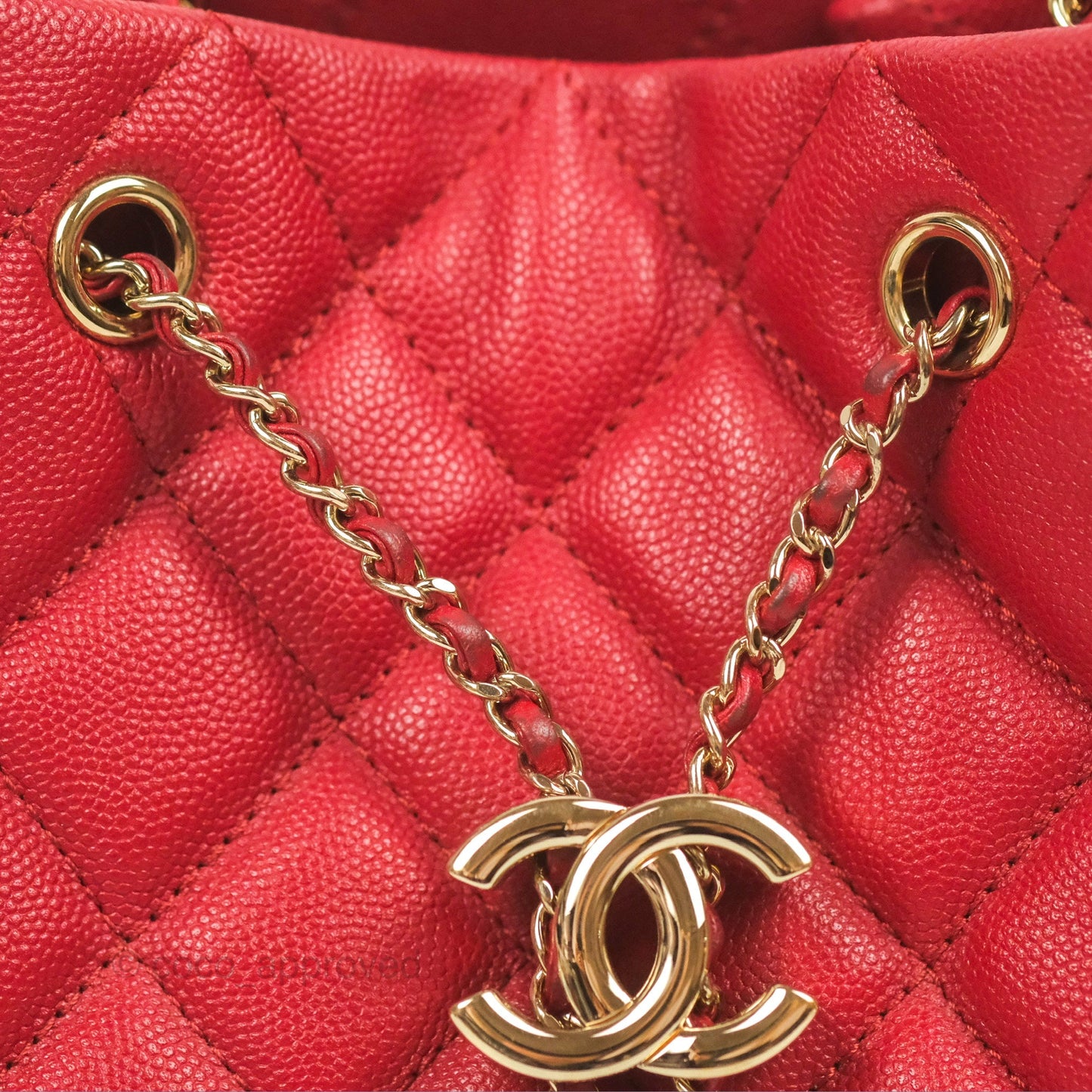 Chanel Medium Quilted Rolled Up Bucket Drawstring Bag Red Caviar Gold Hardware