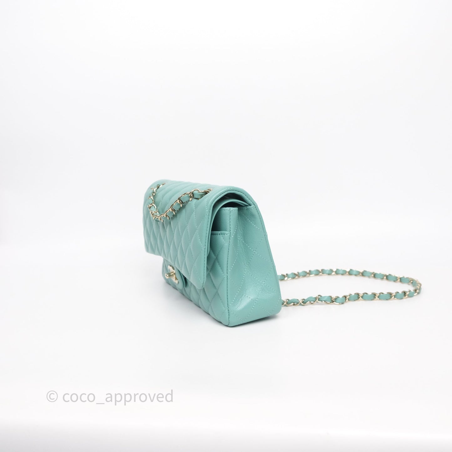 Chanel Classic M/L Medium Flap Quilted Tiffany Green Caviar Gold Hardware