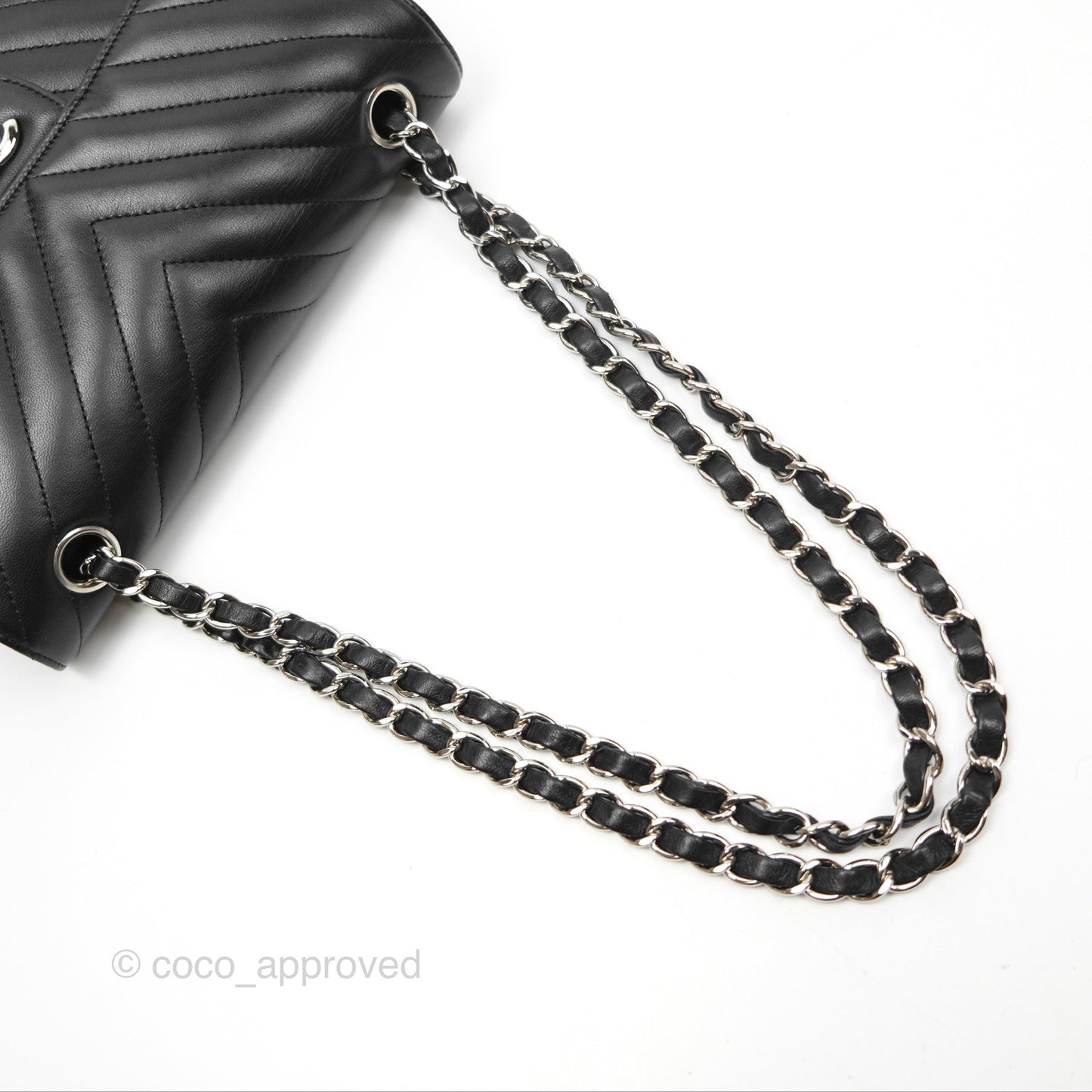 Chanel Small Classic Chevron Flap Black Lambskin Silver Hardware