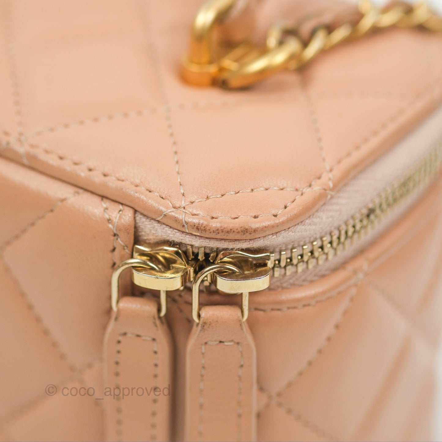 Chanel Vanity Rectangular Top Handle Beige Lambskin Aged Gold Hardware