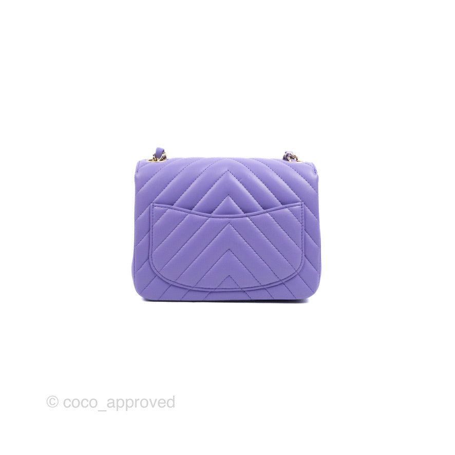 Chanel Mini Square Chevron Purple Lambskin Gold Hardware