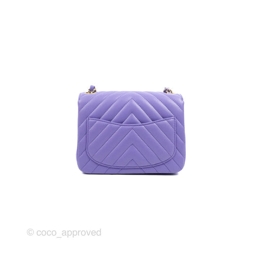 Chanel Mini Square Chevron Purple Lambskin Gold Hardware