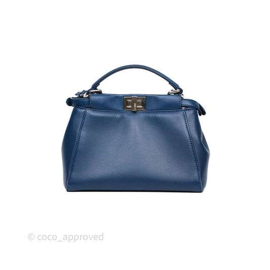 Fendi Nappa Mini Peekaboo Bag Blue Silver Hardware