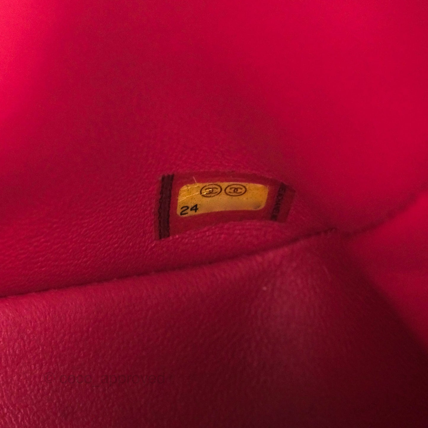 Chanel Mini Square Flap Chevron Dark Pink Lambskin Gold Hardware