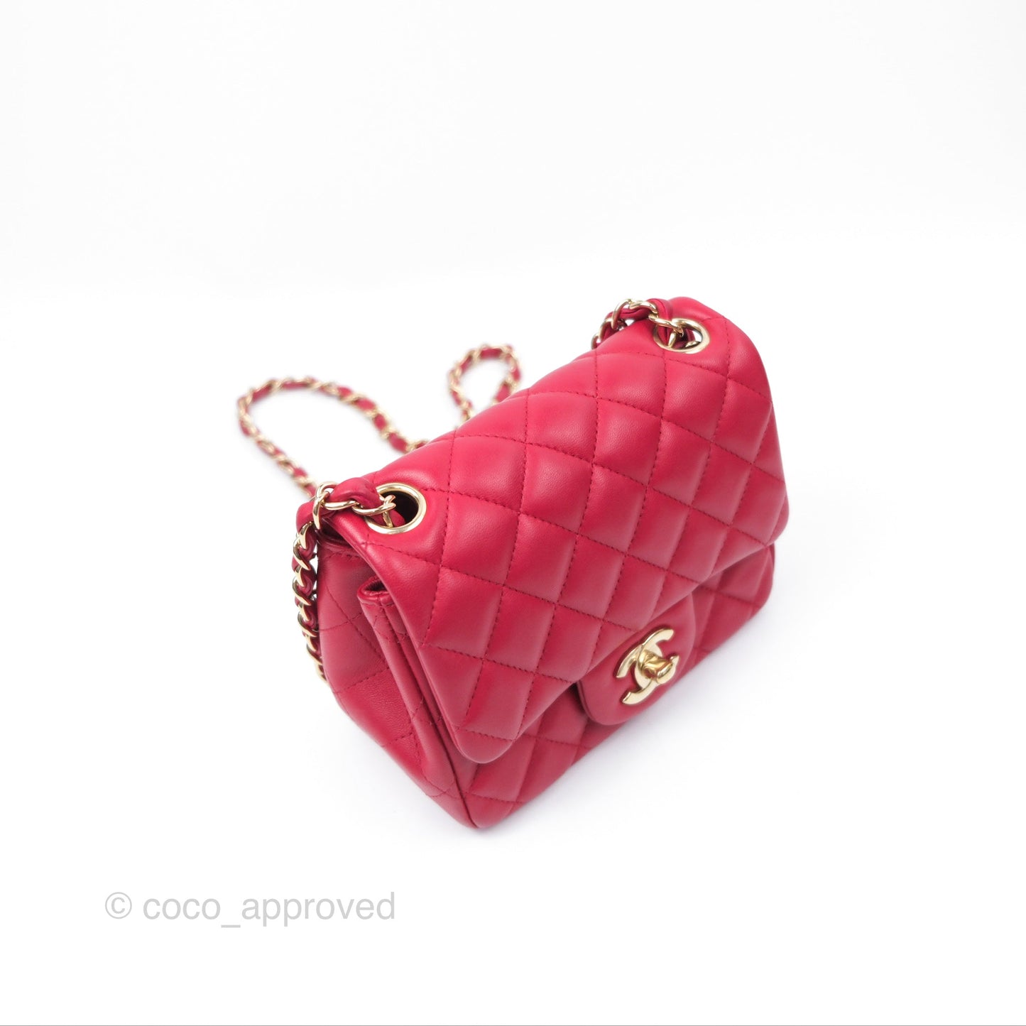 Chanel Mini Square Flap Red Lambskin Light Gold Hardware