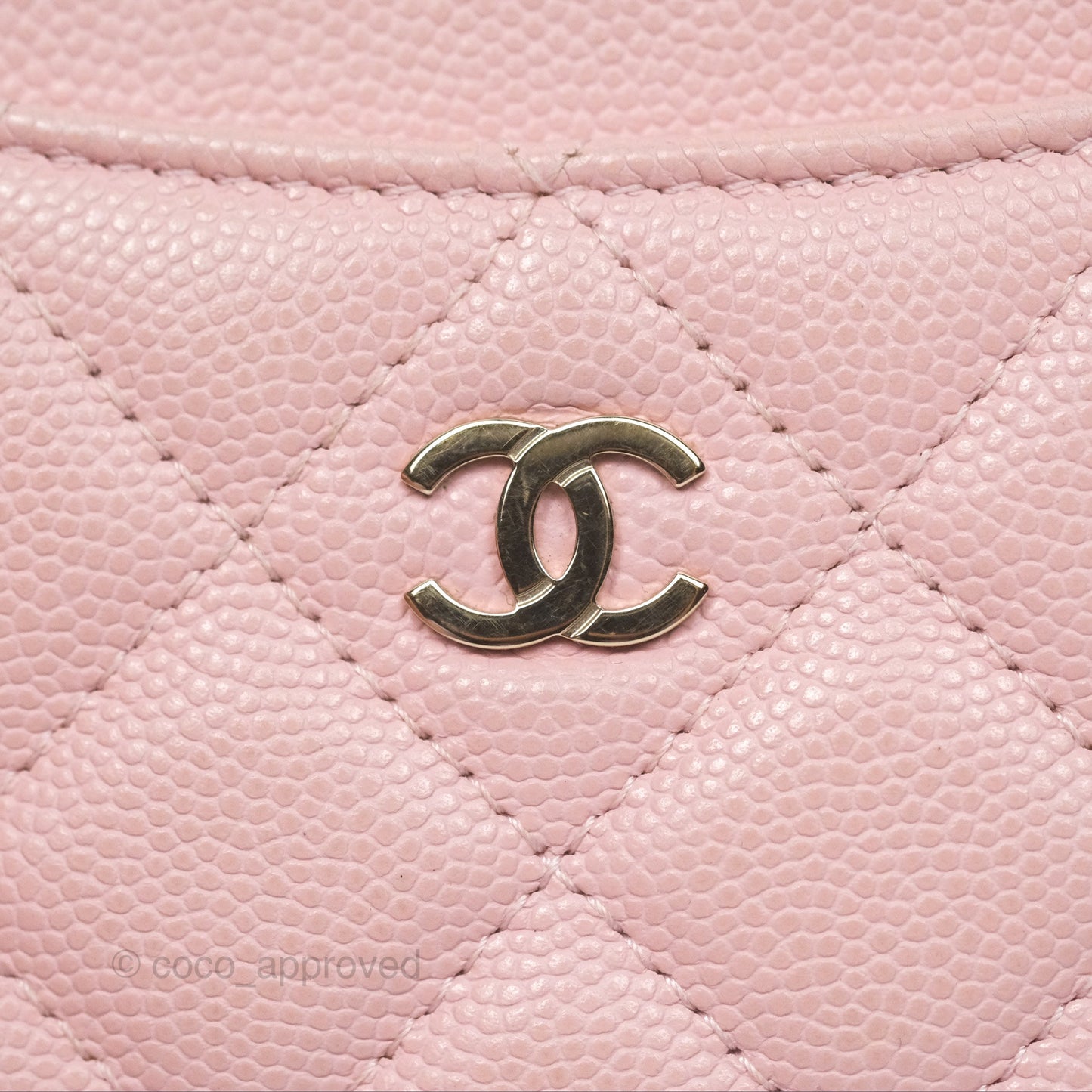 Chanel Quilted Classic Zip Card Holder Wallet Pink Caviar Gold Hardware