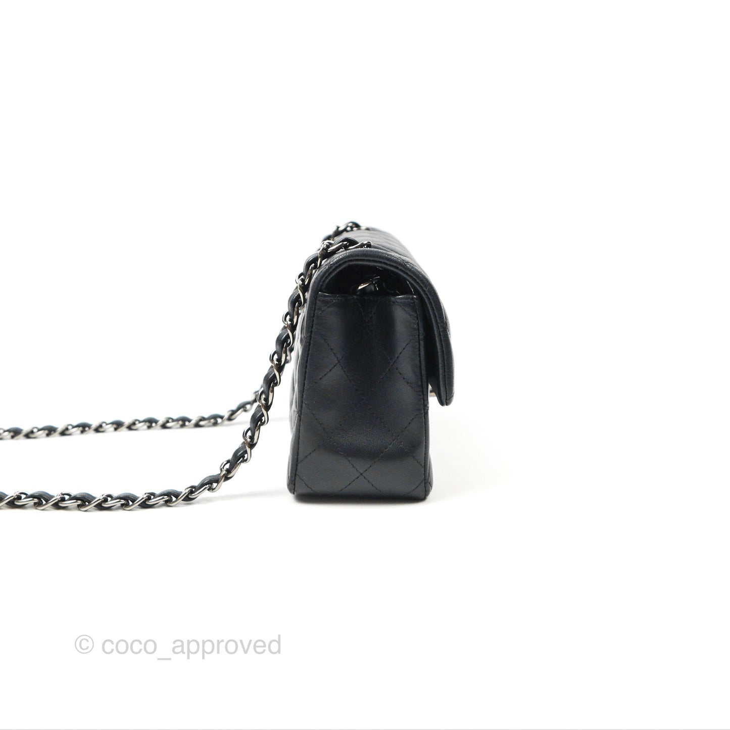 Chanel Quilted Mini Rectangular Flap Black Lambskin Silver Hardware