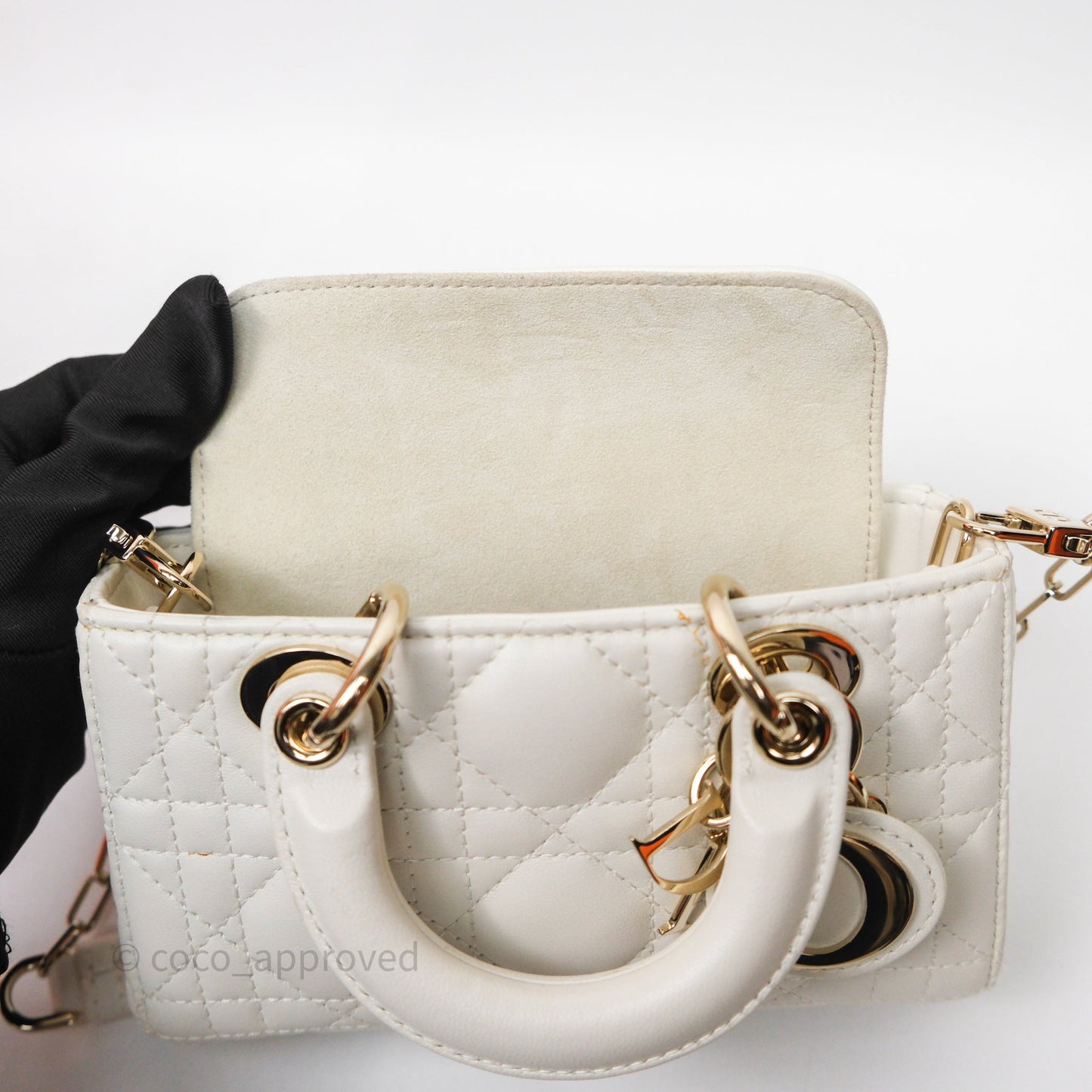 Christian Dior Micro Lady D-Joy Bag Latte Cannage Lambskin Gold Hardware