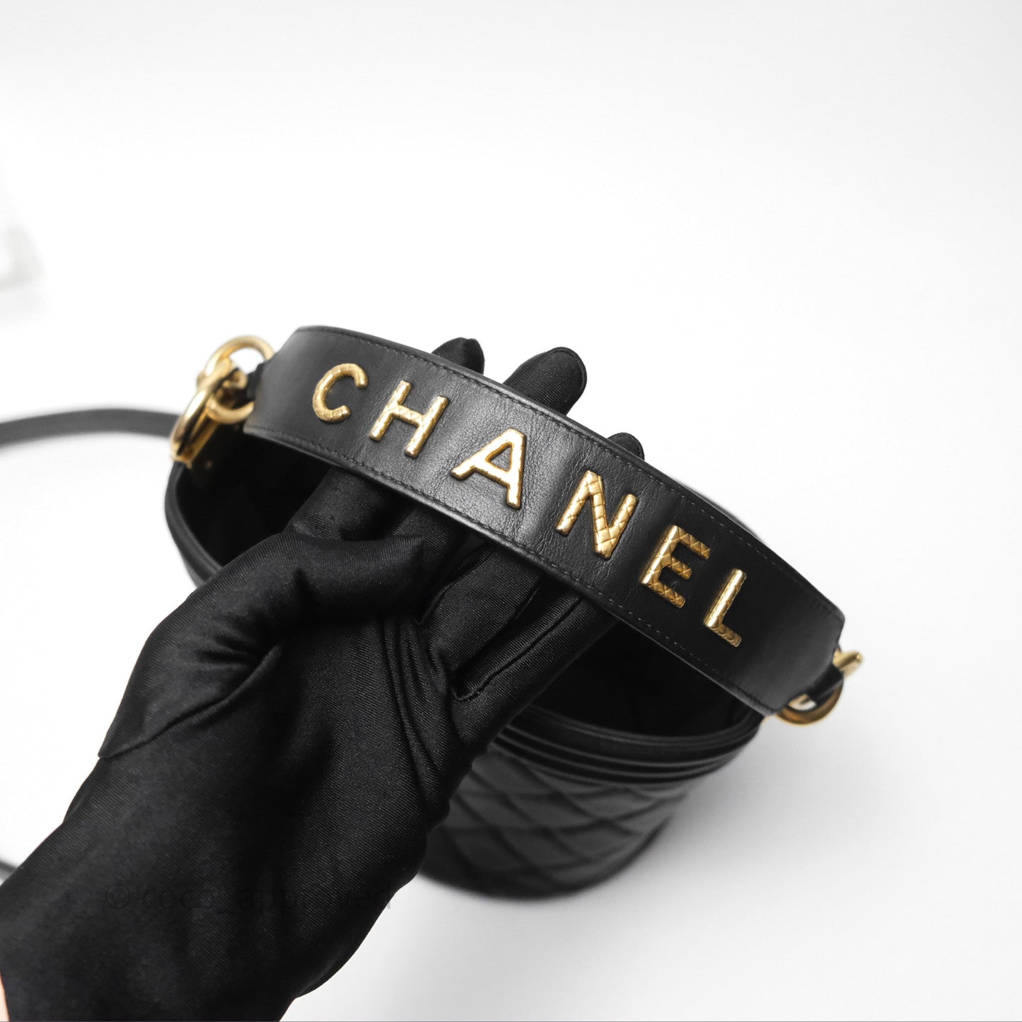Chanel Quilted Boy Bucket Bag Black Lambskin Aged Gold Hardware