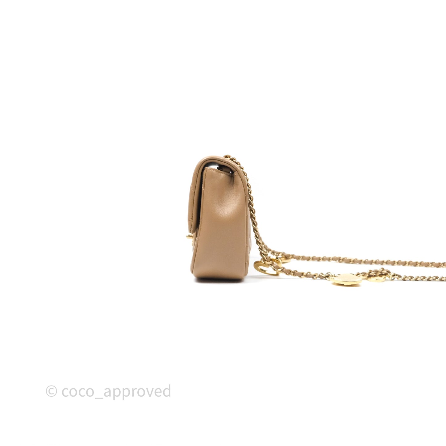 Chanel Mini Flap Bag With Heart CC Charm Dark Beige Lambskin Aged Gold Hardware