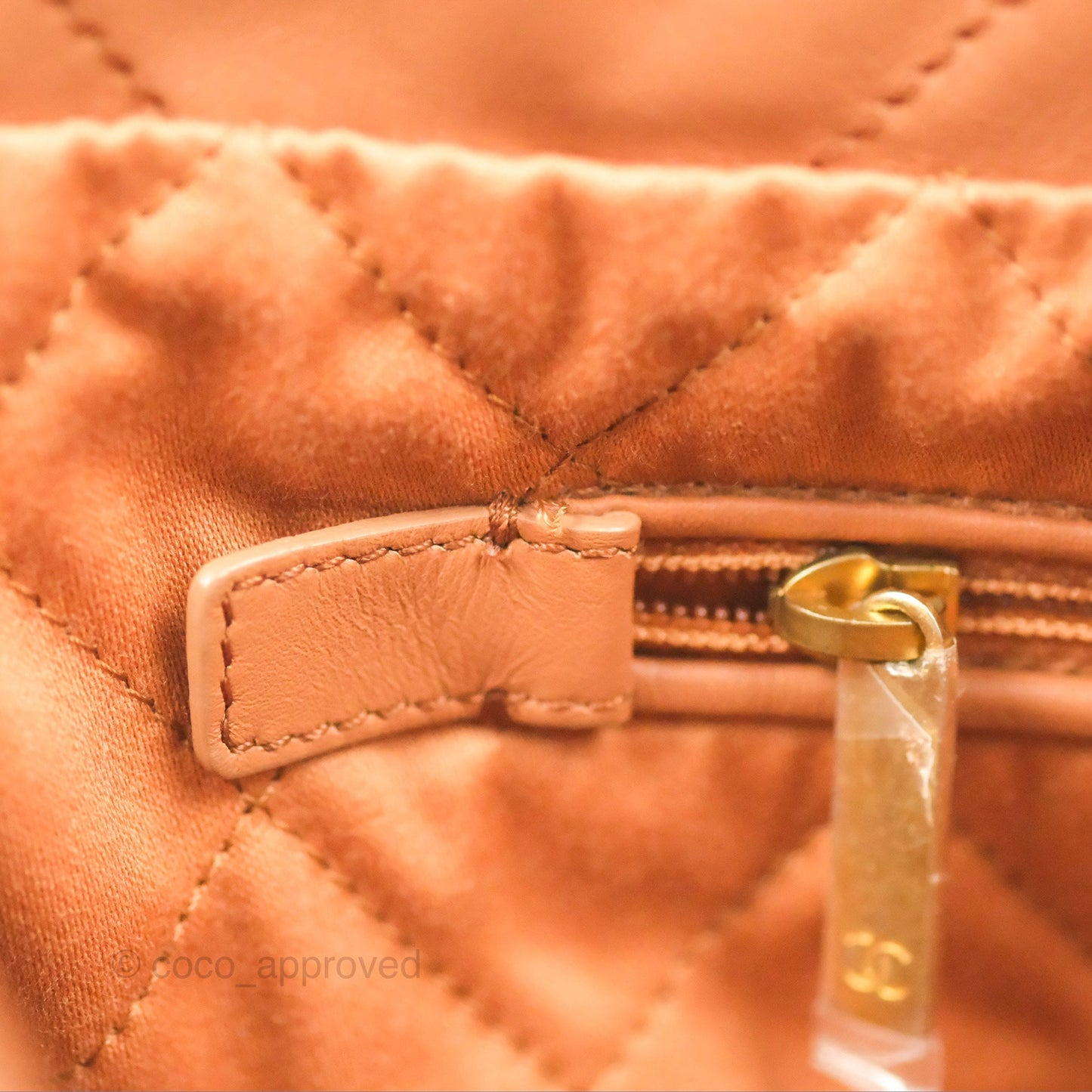 Chanel 22 Small Caramel Beige Shiny Calfskin Aged Gold Hardware