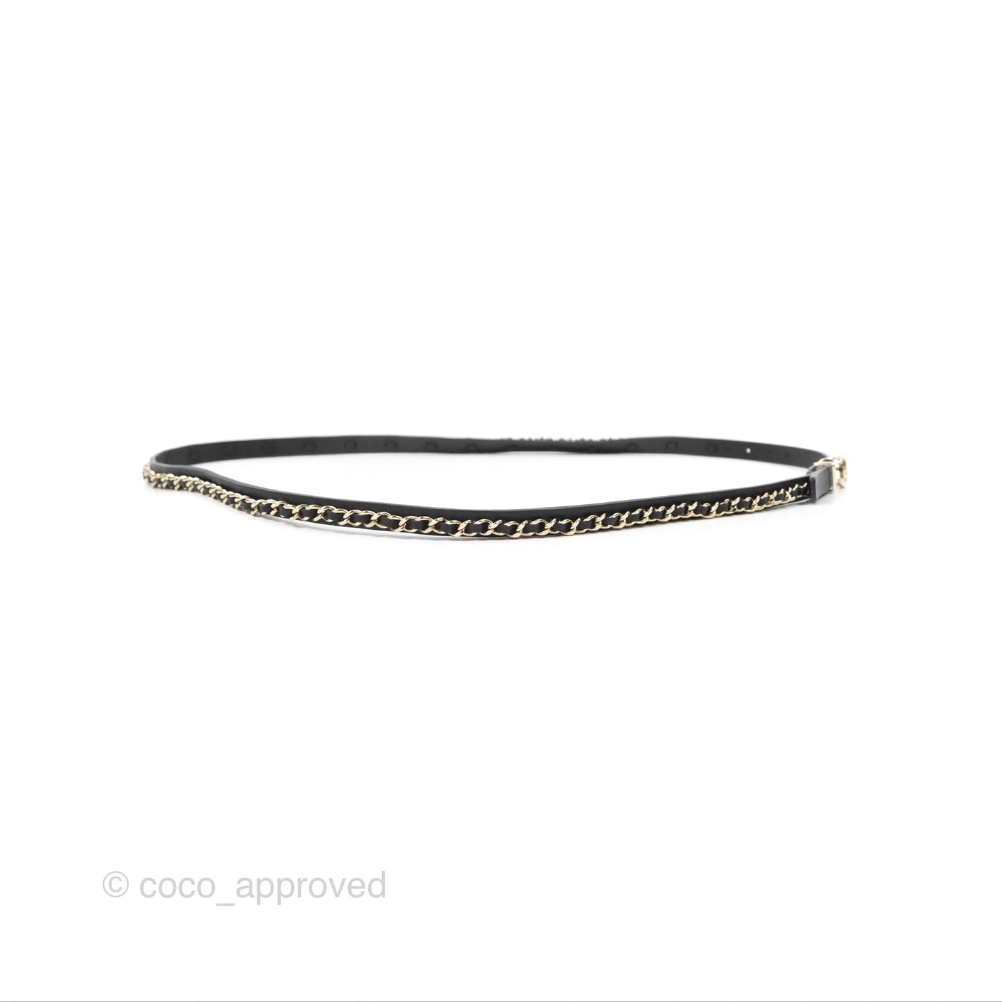 Chanel CC Leather Chain Belt Black Gold Tone 22S