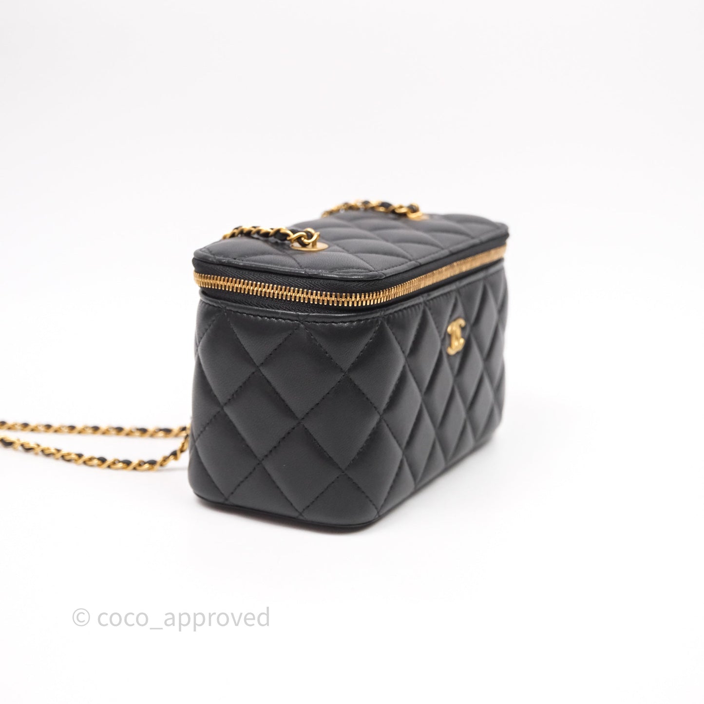 Chanel Vanity With COCO Heart Chain Black Lambskin Aged Gold Hardware