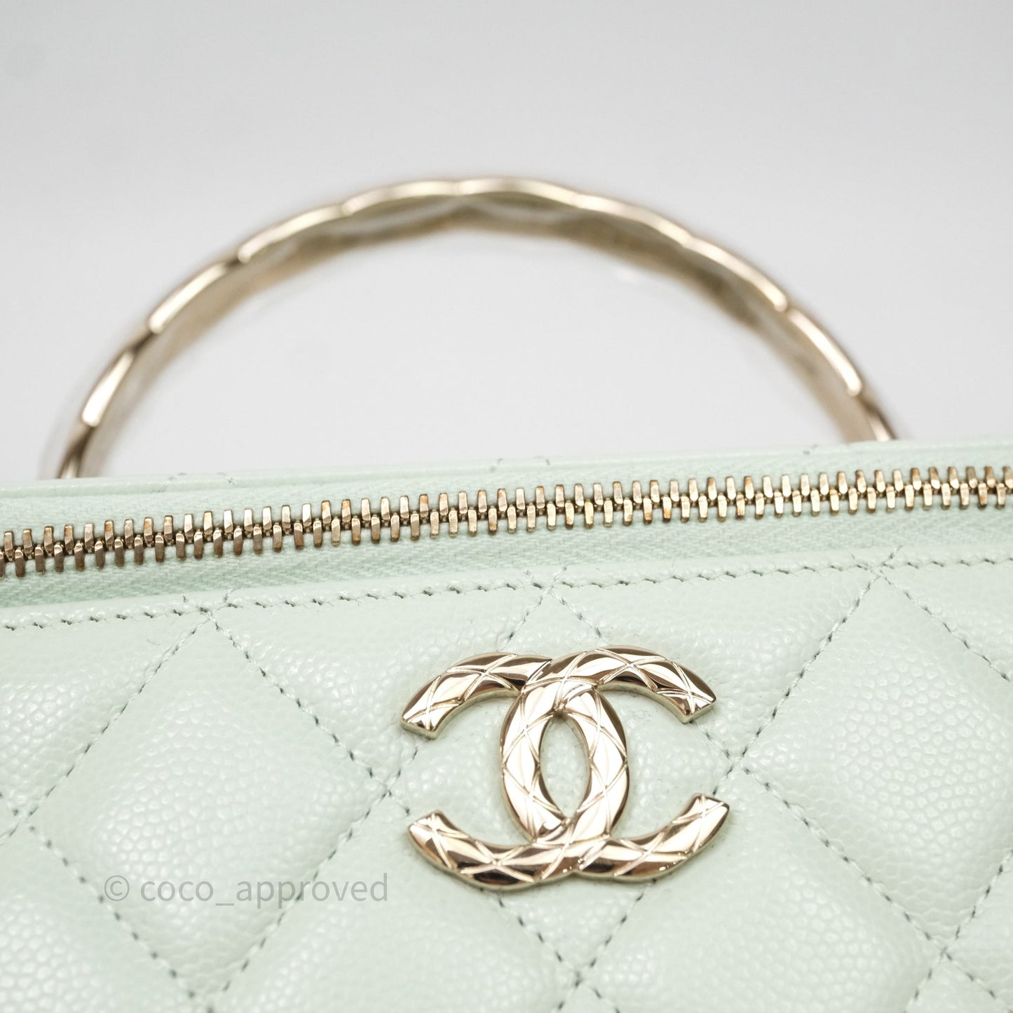 Chanel Vanity Rectangular Top Handle Mint Green Caviar Gold Hardware