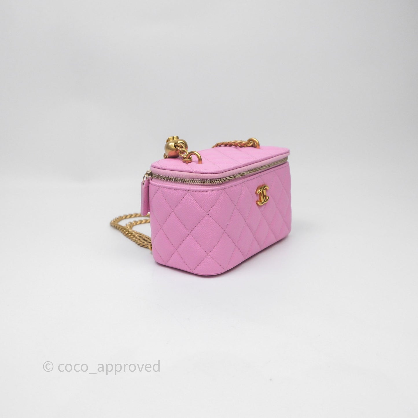 Chanel Vanity with Heart Adjustable Chain Pink Caviar Aged Gold Hardware