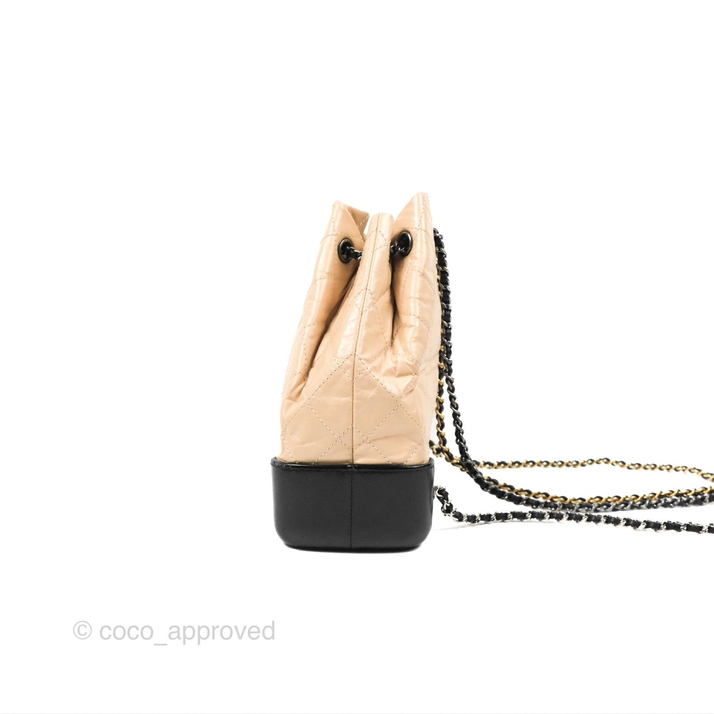 Chanel Small Gabrielle Backpack Beige Black Aged Calfskin