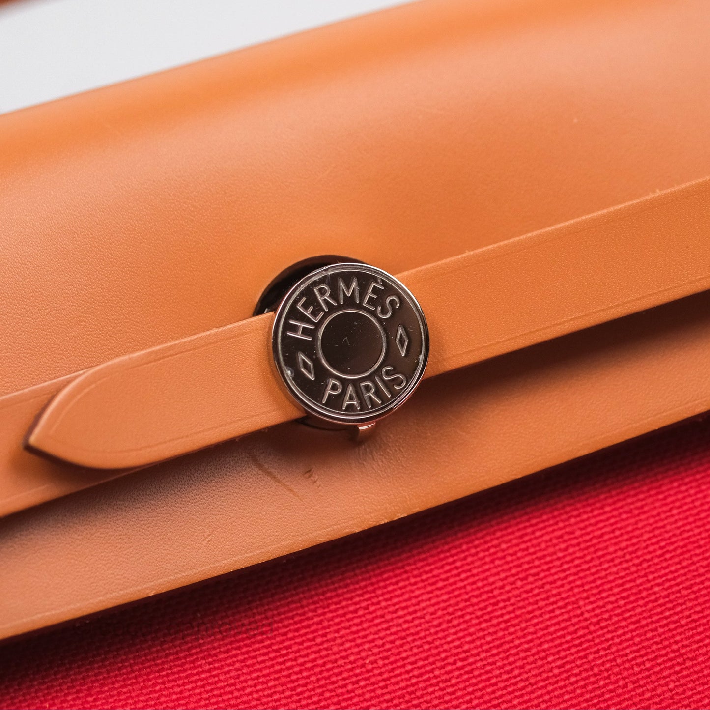 Hermès Herbag Zip 31 Rouge Tomate S5/ Naturel 27 Canvas Palladium Hardware