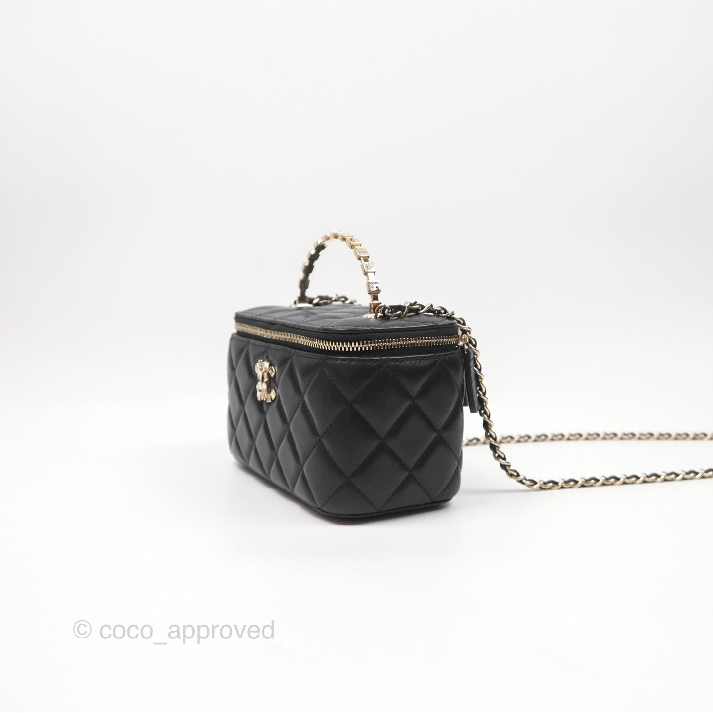 Chanel Vanity Rectangular Top Handle Black Lambskin Gold Hardware