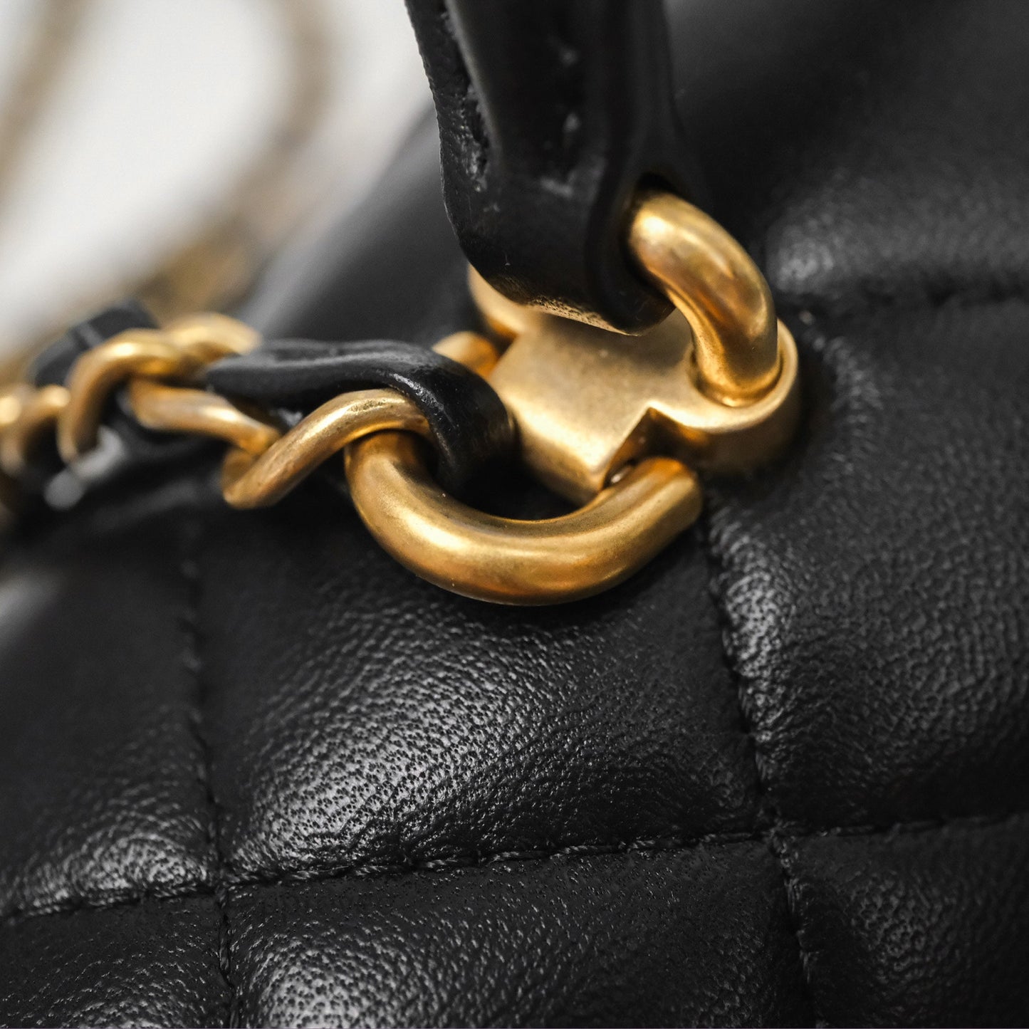 Chanel Metal Top Handle Mini Rectangular Flap Bag Black Lambskin Aged Gold Hardware