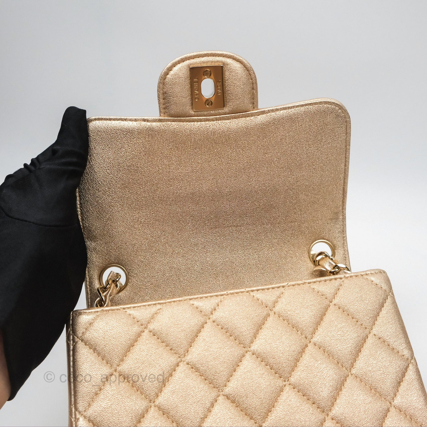 Chanel Quilted Mini Square Iridescent Gold Lambskin Gold Hardware 21P