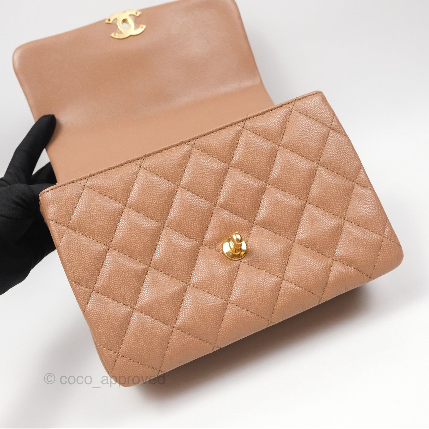 Chanel Coco First Dark Beige Flap Bag Caviar Gold Hardware 22K