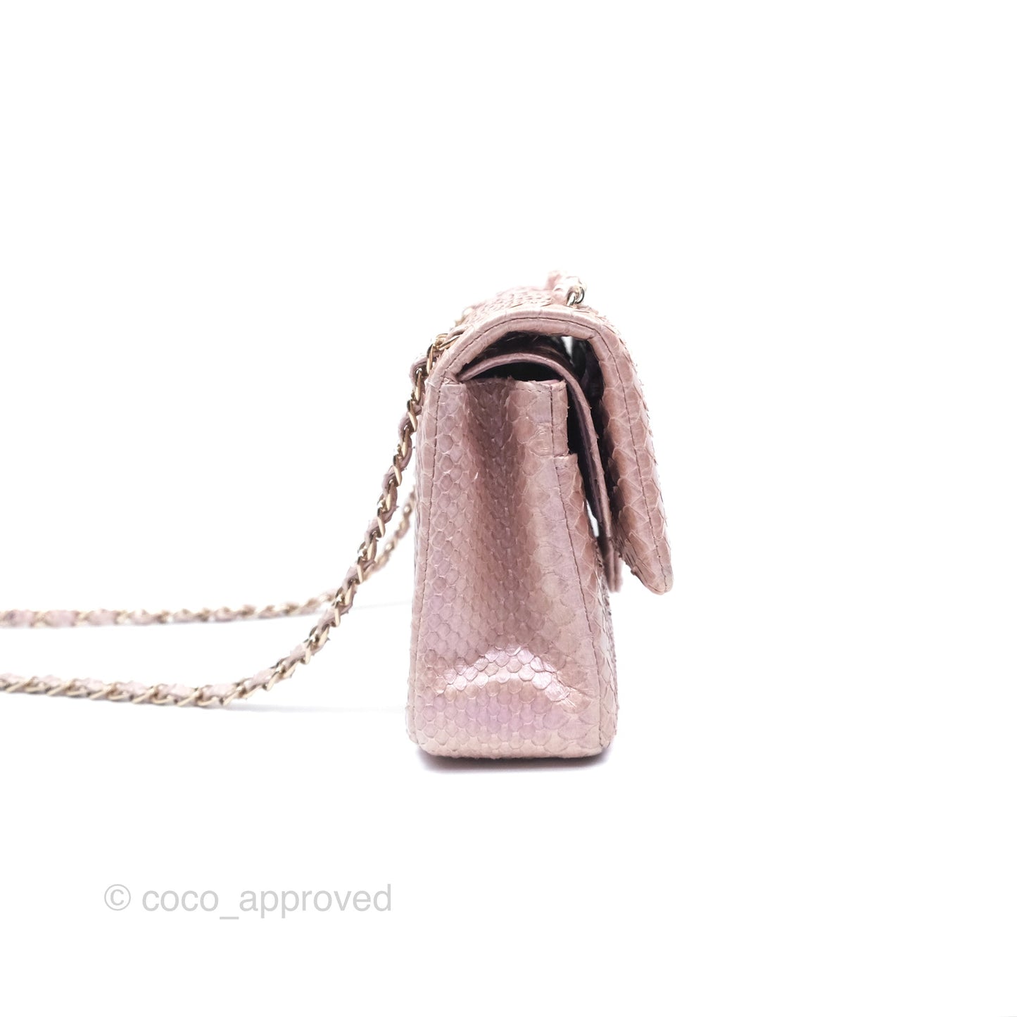Chanel Classic M/L Medium Flap Quilted Iridescent Pink Python Gold Hardware