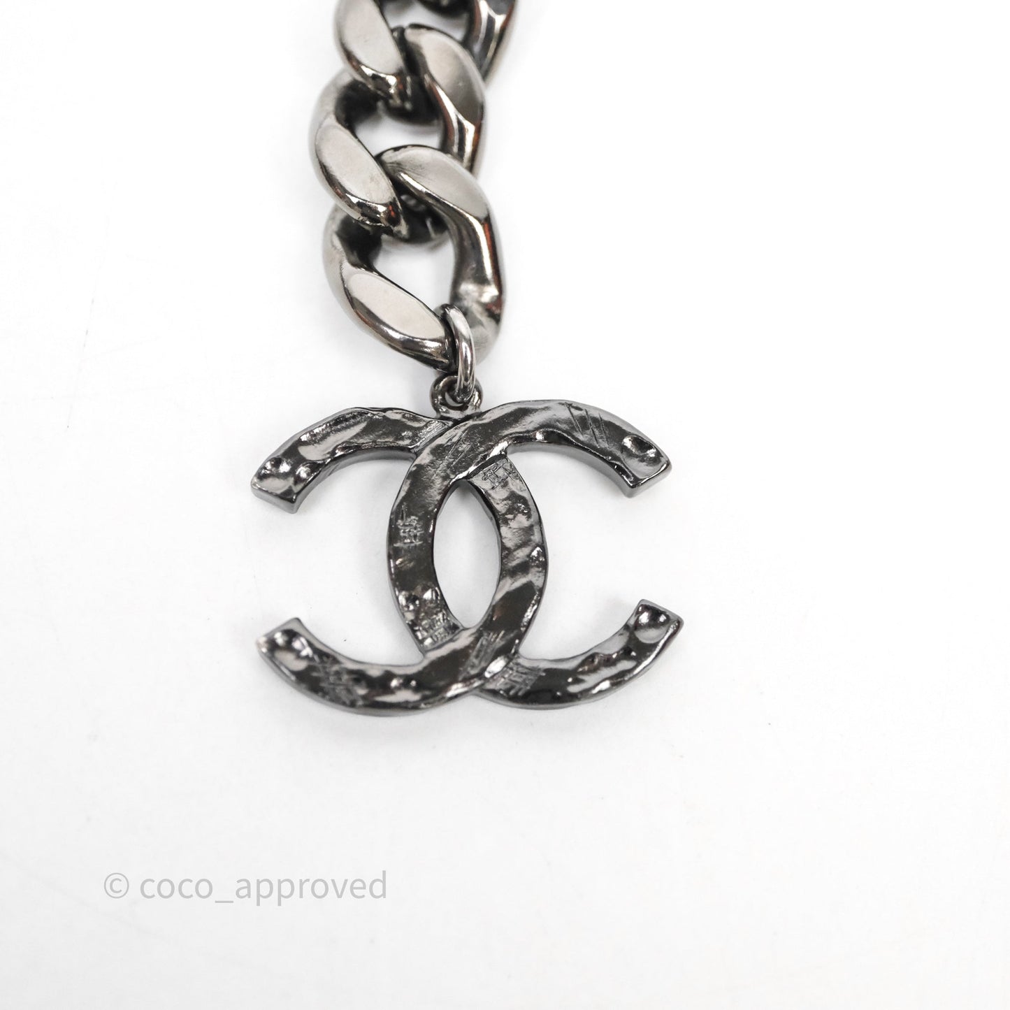 Chanel CC Guitar Charm Necklace Gun Metal Tone 20P
