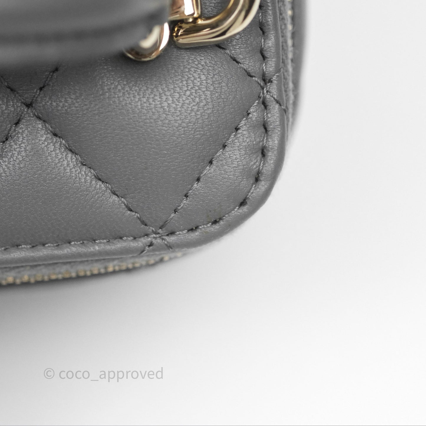 Chanel Mini Top Handle Vanity With Chain Grey Lambskin Gold Hardware