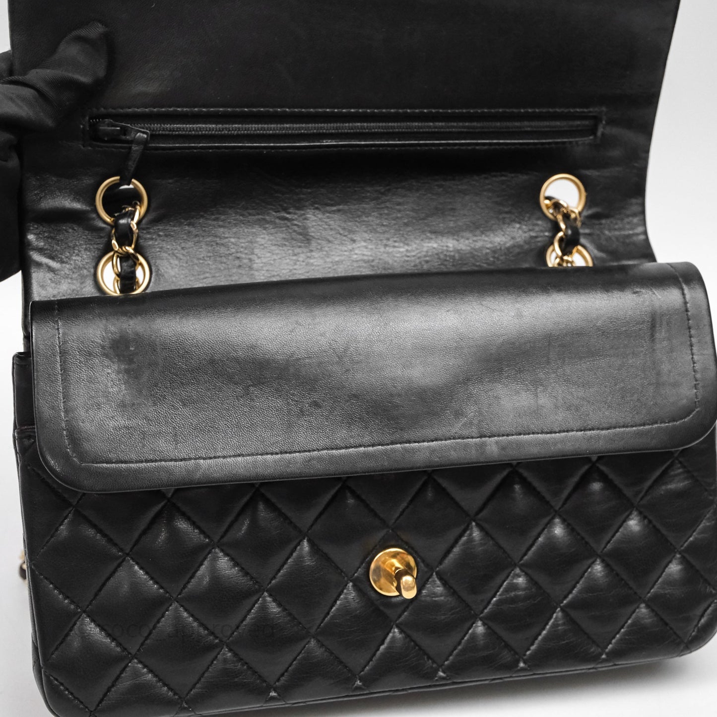 Chanel Vintage Classic M/L Medium Double Flap Black Lambskin 24K Gold Hardware