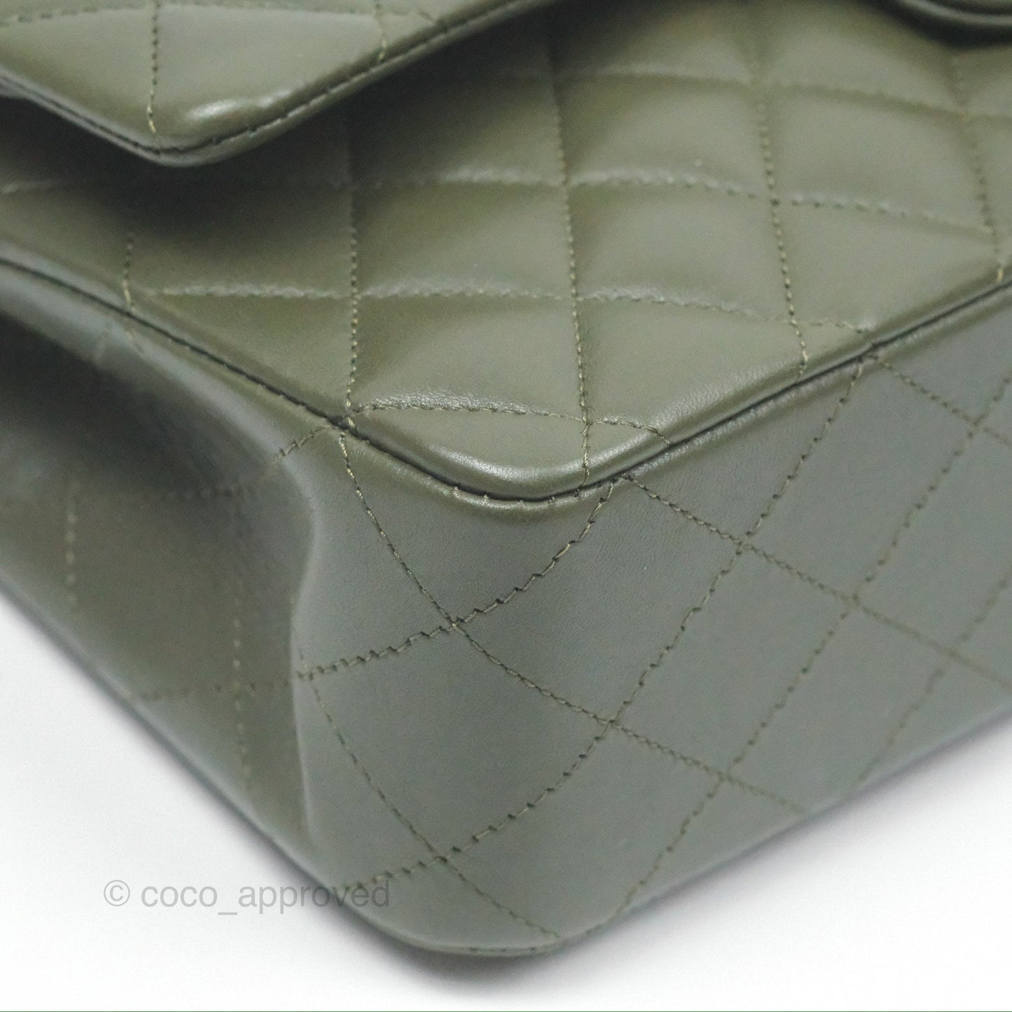 Chanel Classic M/L Medium Flap Quilted Lambskin Army Green Gold Hardware