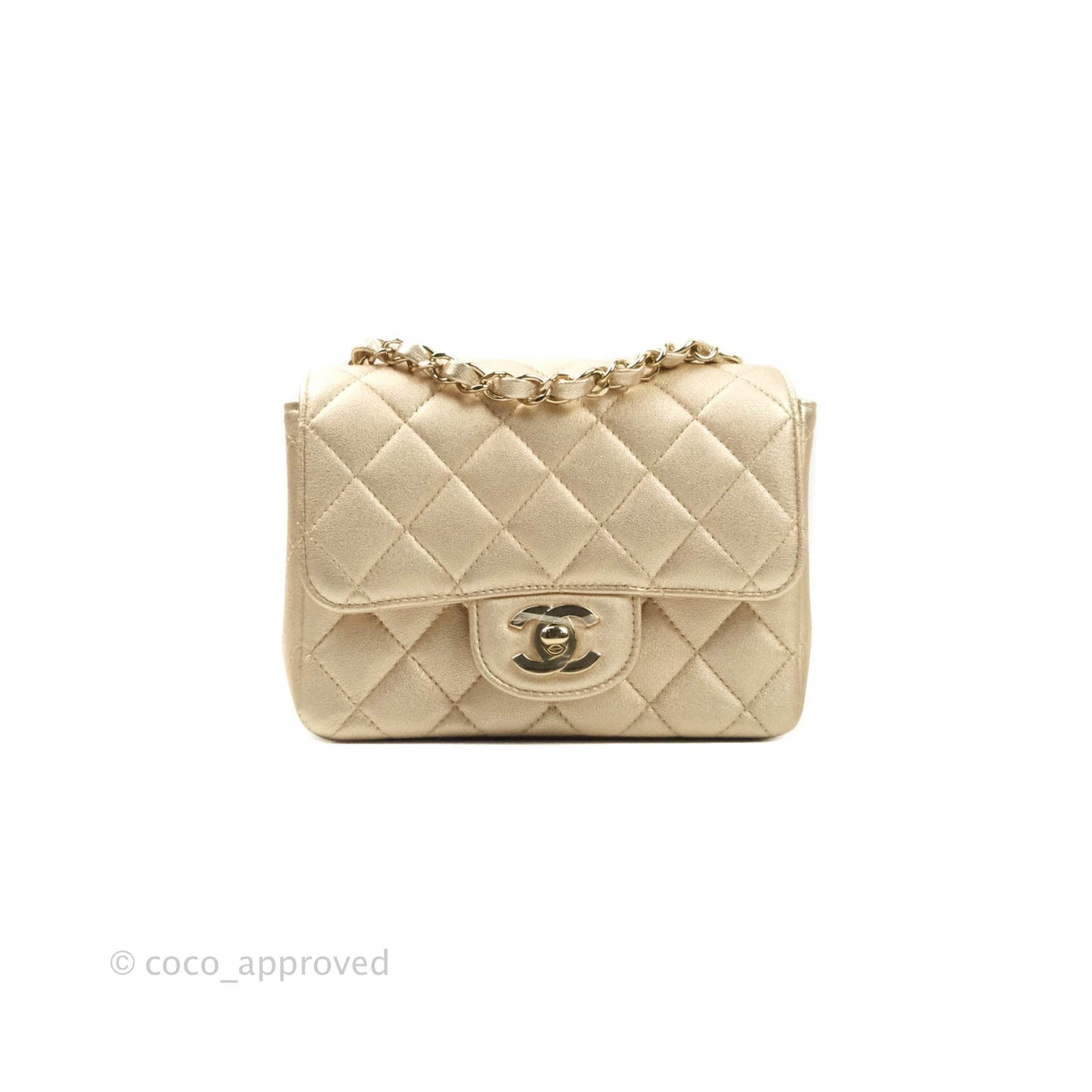 Chanel Classic Quilted Mini Square Flap Iridescent Gold Gold Hardware 21P