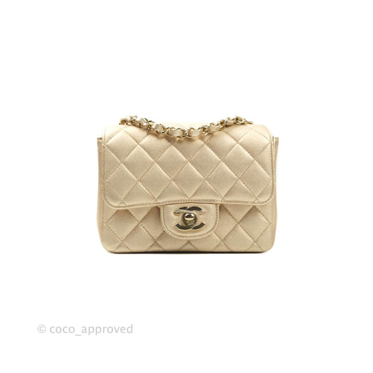 Chanel Classic Quilted Mini Square Flap Iridescent Gold Gold Hardware 21P